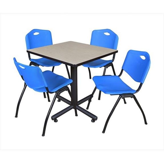 Regency 30 In. Square Laminate Table - Maple & Kobe Base With 4 M Stacker Chairs - Blue