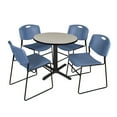 thumbnail image 1 of Regency Cain Small 30 in. Round X-Base Breakroom Table- Maple & 4 Zeng Stack Chairs- Blue, 1 of 8