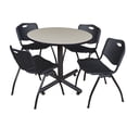 thumbnail image 1 of Regency Kobe 36" Round Breakroom Table- Maple & 4 'M' Stack Chairs- Black, 1 of 8