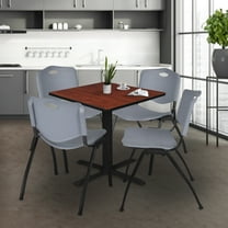Regency Cain 36 in. Square X-Base Breakroom Table- Cherry & 4 M Stack Chairs- Grey