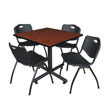 Regency Kobe 36 in. Square X-Base Breakroom Table- Cherry, 4 M Stack Chairs- Black