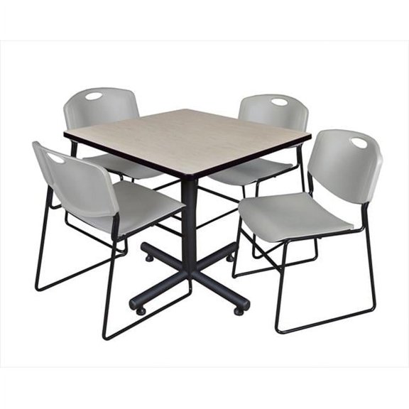 Regency  36 In. Square Laminate Table- Maple & Kobe Base With 4 Zeng Stacker Chairs- Grey