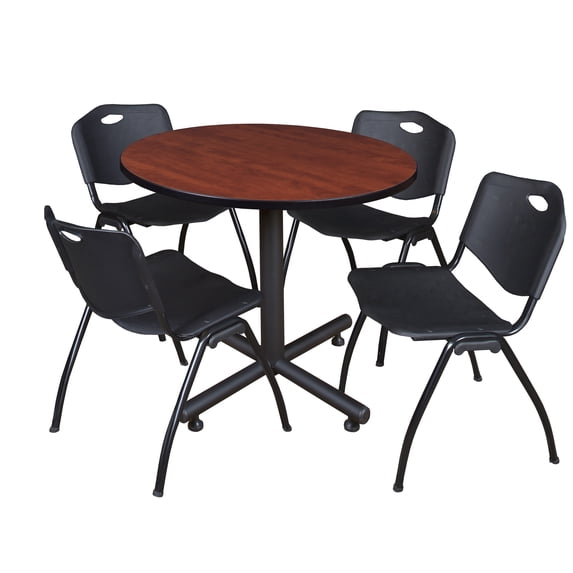 Round Table & Chair Set, Wood, Metal, Plastic Top, Cherry TKB36RNDCH47BK