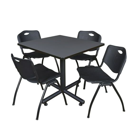 Regency 36-inch Square Laminate Table with Zeng Stacker Chairs Black (TKB3636GY47BK)