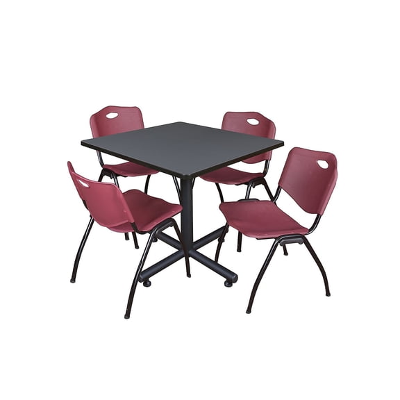 Regency 36-inch Square Laminate Table with Zeng Stacker Chairs Burgundy (TKB3636GY47BY)