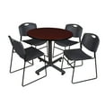 thumbnail image 1 of Kobe 42in. Round Breakroom Table- Mahogany & 4 Zeng Stack Chairs- Black, 1 of 9
