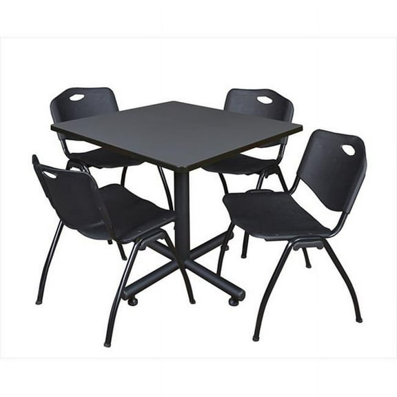 Regency 42 In. Square Laminate Table - Grey & Kobe Base With 4 M Stacker Chairs - Black