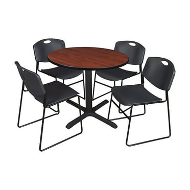 Regency 42-inch Round Table 4 Zeng Stack Chairs Black (TB42RNDCH44BK)