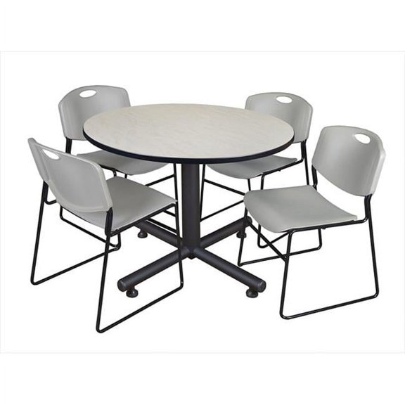 Regency  48 In. Round Laminate Table- Maple & Kobe Base With 4 Zeng Stacker Chairs- Grey