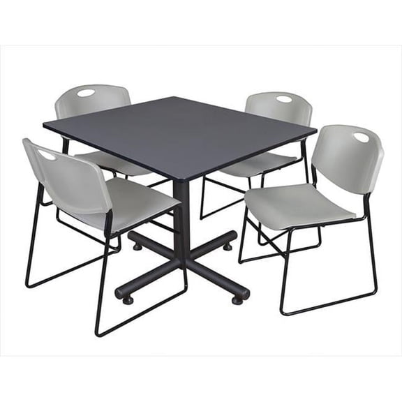 Regency 48 In. Square Laminate Table - Grey & Kobe Base With 4 Zeng Stacker Chairs - Grey