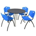 thumbnail image 1 of Regency 48 in Round Breakroom Table- Grey Top, Chrome Legs, 4 M Stack Chairs- Blue, 1 of 7