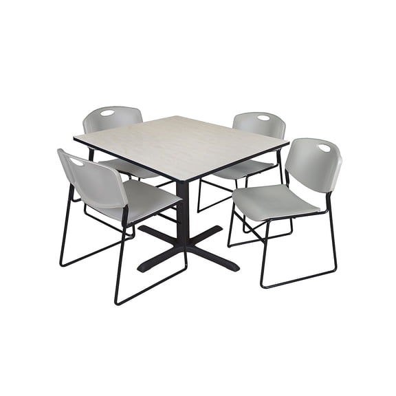 Regency 48-inch Laminate Square Table with Four Zeng Stack Chairs Maple & Gray (TB4848PL44GY)