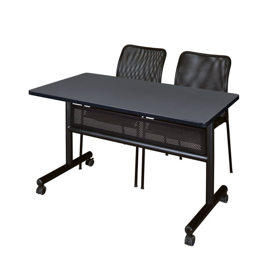 48" x 24" Flip Top Mobile Training Table with Modesty Panel and 2 Mario Stack Chairs