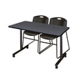 thumbnail image 1 of Regency Kobe 48 x 24 in. Mobile T-Base Training Table- Grey, 2 Zeng Stack Chairs- Black, 1 of 8