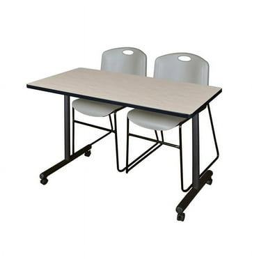 Regency 48" x 24" Kobe Mobile Training Table- Maple & 2 Zeng Stack Chairs- Grey
