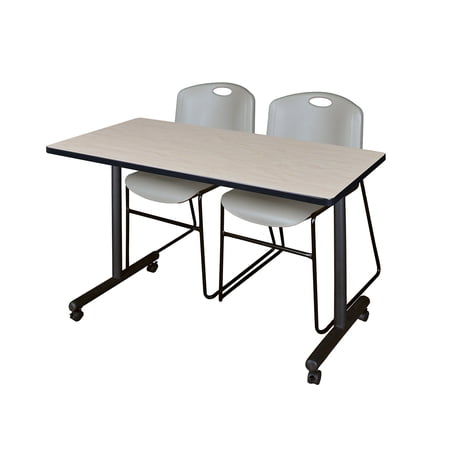 48" x 24" Kobe Mobile Training Table- Maple & 2 Zeng Stack Chairs- Grey