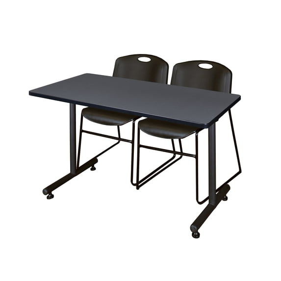 48" x 24" Kobe Training Table- Grey & 2 Zeng Stack Chairs- Black