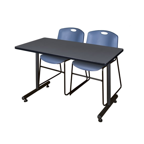 Kobe 48" x 24" Gray Mobile Training Table and 2 Zeng Stack Chairs, Multiple Colors