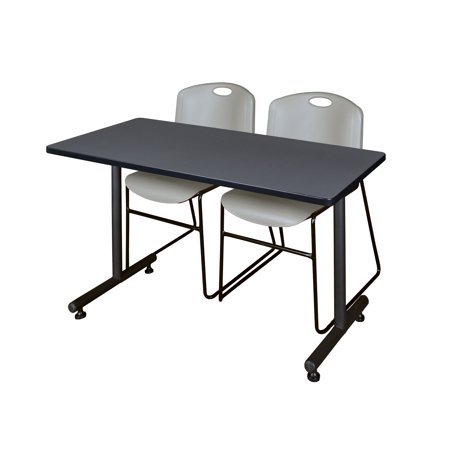 48" x 24" Kobe Training Table- Grey & 2 Zeng Stack Chairs- Grey