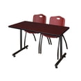 thumbnail image 1 of Regency Kobe 48 x 24 in. T-Base Training Seminar Table- Mahogany, 2 M Stack Chairs- Burgundy, 1 of 8