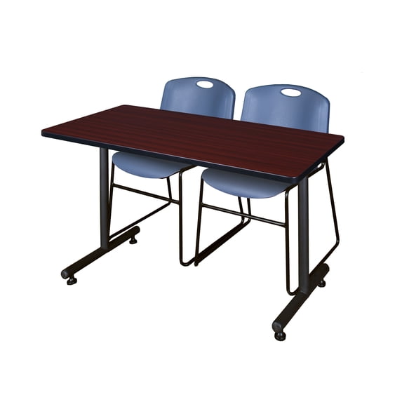 Regency 48" x 24" Kobe Training Table- Mahogany & 2 Zeng Stack Chairs- Blue