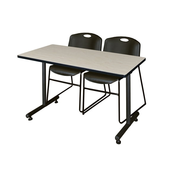 48" x 24" Kobe Training Table- Maple & 2 Zeng Stack Chairs- Black