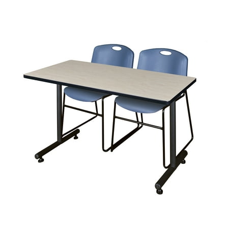 48" x 24" Kobe Training Table- Maple & 2 Zeng Stack Chairs- Blue