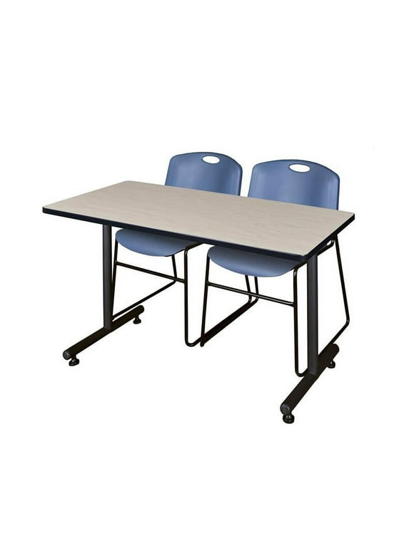 Regency 48" x 24" Kobe Training Table- Maple & 2 Zeng Stack Chairs- Blue