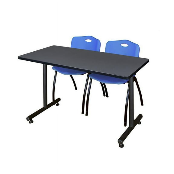 Regency 48" x 30" Kobe Training Table- Grey and 2 "M" Stack Chairs- Blue