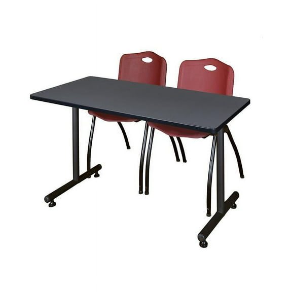 Regency 48" x 30" Kobe Training Table- Grey and 2 "M" Stack Chairs- Burgundy
