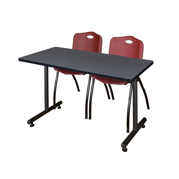 48" x 30" Kobe Training Table- Grey and 2 "M" Stack Chairs- Burgundy