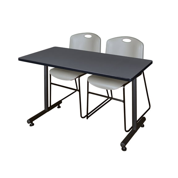 48" x 30" Kobe Training Table- Grey and 2 Zeng Stack Chairs- Grey
