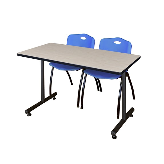 48" x 30" Kobe Training Table- Maple and 2 "M" Stack Chairs- Blue