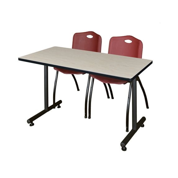 48" x 30" Kobe Training Table- Maple and 2 "M" Stack Chairs- Burgundy