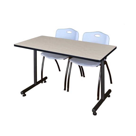 48" x 30" Kobe Training Table- Maple and 2 "M" Stack Chairs- Grey
