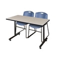 thumbnail image 1 of Regency Kobe 48 x 30 in. T-Base Training Seminar Table- Maple, 2 Zeng Stack Chairs- Blue, 1 of 8