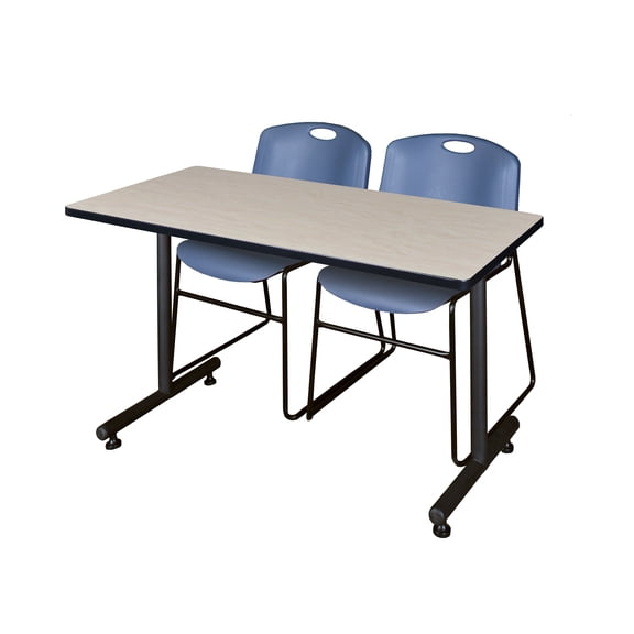 48" x 30" Kobe Training Table- Maple and 2 Zeng Stack Chairs- Blue