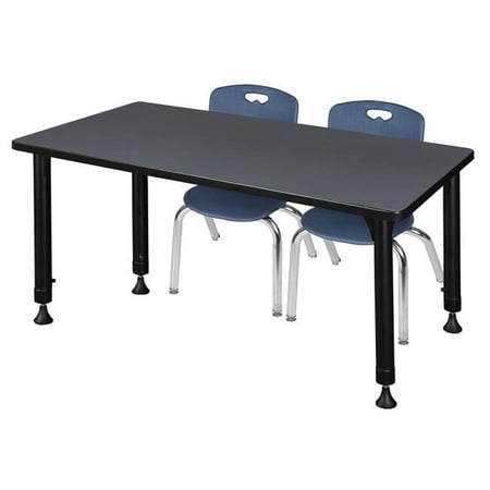Regency 48 x 30 in. Kee Height Adjustable Classroom Table, Grey & 2 Andy 12 in. Stack Chairs - Navy Blue