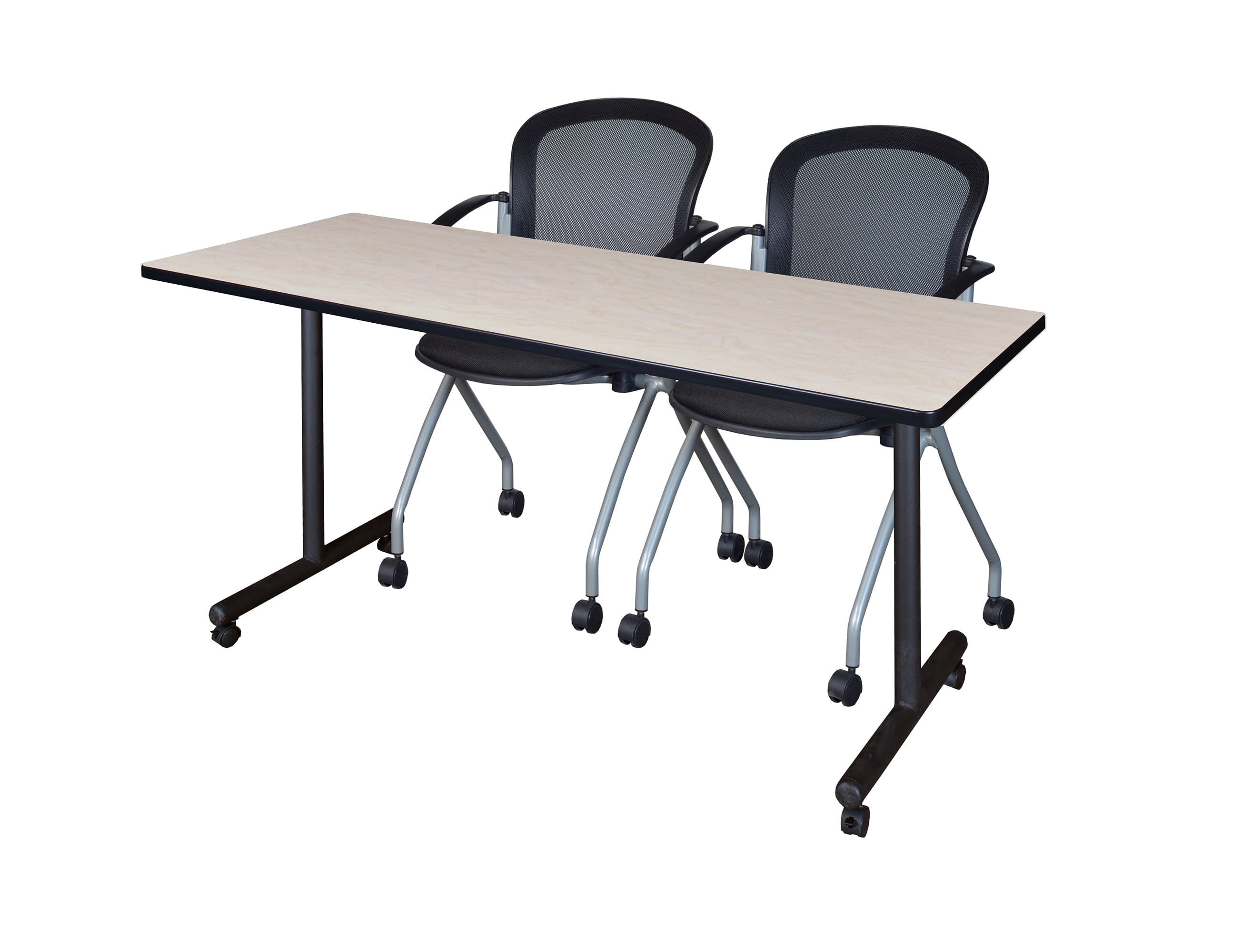 60" x 24" Kobe Mobile Training Table- Maple & 2 Cadence Chairs- Black