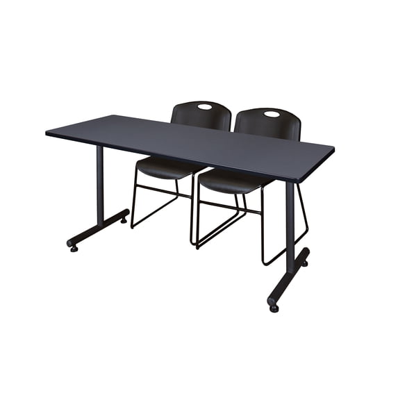 60" x 24" Kobe Training Table- Grey & 2 Zeng Stack Chairs- Black