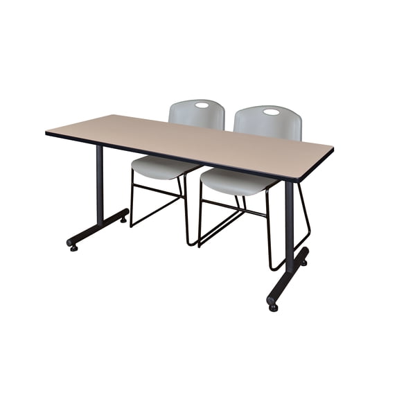 60" x 24" Kobe Training Table- Grey & 2 Zeng Stack Chairs- Grey