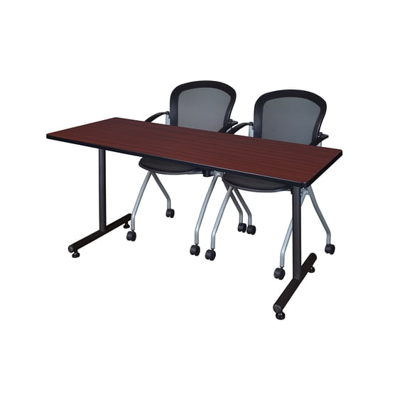 Regency Kobe 60 x 24 in. T-Base Training Seminar Table- Mahogany, 2 Cadence Nesting Chairs