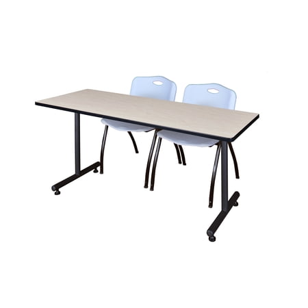 Regency Kobe 60 x 24 in. T-Base Training Seminar Table- Maple, 2 M Stack Chairs- Grey