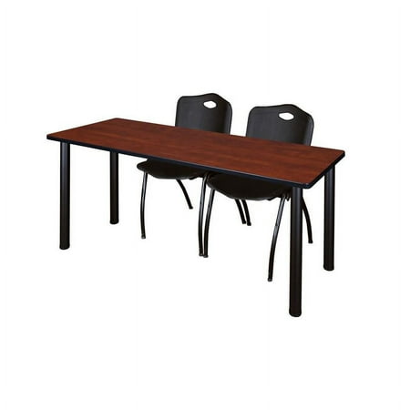 Regency 60" x 24" Training Table- Cherry/ Black & 2 Stack Chairs- Black