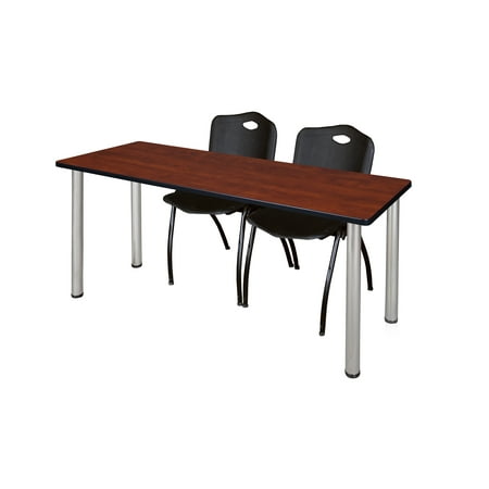 60" x 24" Kee Training Table- Cherry/ Chrome & 2 'M' Stack Chairs- Black