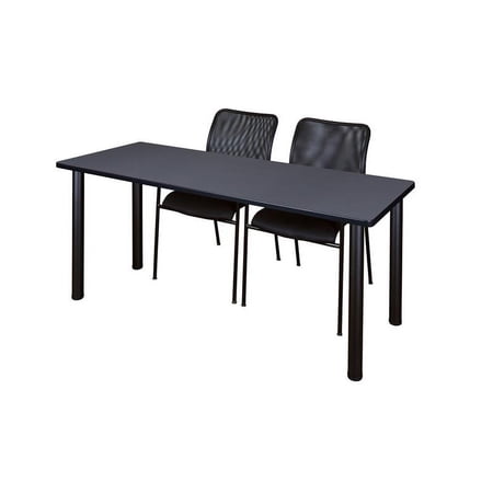 60" x 24" Kee Training Table- Grey/ Black & 2 Mario Stack Chairs- Black