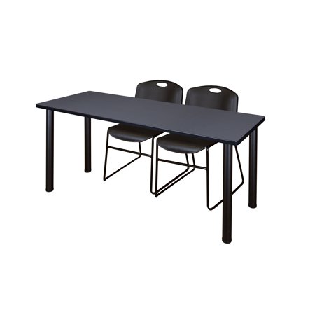 60" x 24" Kee Training Table- Grey/ Black & 2 Zeng Stack Chairs- Black