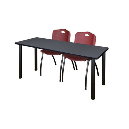 60" x 24" Kee Training Table- Grey/ Black & 2 'M' Stack Chairs- Burgundy
