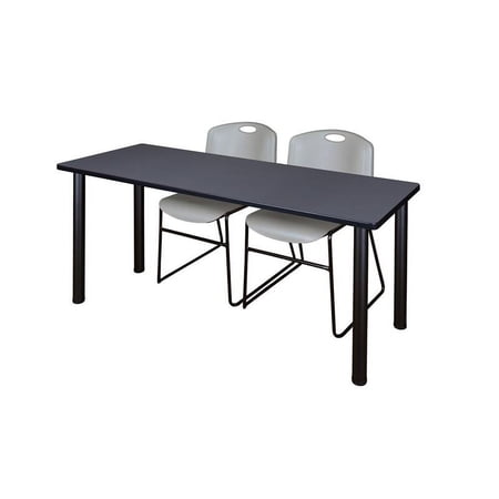 Regency 60" x 24" Training Table- Grey/ Black & 2 Stack Chairs- Grey