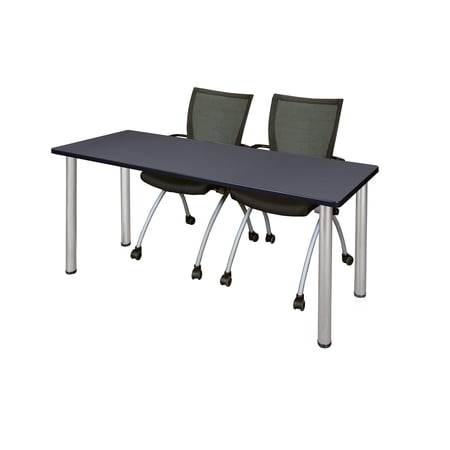 Regency 60" x 24" Kee Training Table- Grey/ Chrome & 2 Apprentice Chairs- Black